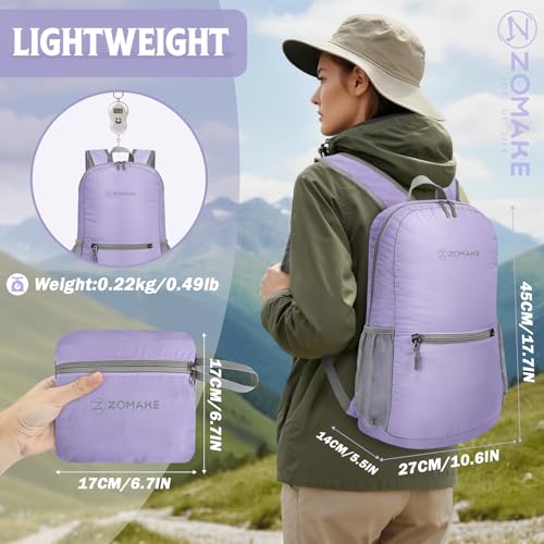Image of ZOMAKE Ultra Lightweight Hiking Backpack 20L, Packable Small Backpacks Water Resistant Daypack for Women Men(Light Purple)