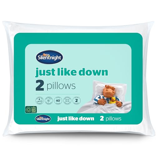 Image of Silentnight Luxury Just Like Down Pillow Pack of 2 - Pair of Hotel Bed Pillows with Soft Medium Support and Luxurious Stitching - Machine Washable and Hypoallergenic 2 Count (Pack of 1)