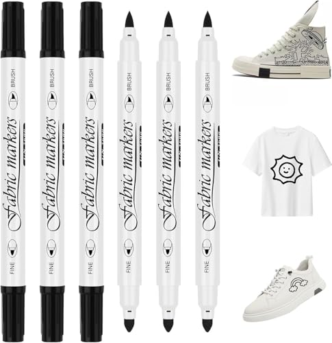 6 Machine Washable Fabric Markers Double Point Permanent Waterproof Light Resistant Fabric Marker Pen for Bags, Caps, T-shirts, Shoes, DIY Craft Projects 6 Machine Washable Fabric Markers Double Point Permanent Waterproof Light Resistant Fabric Marker Pen for Bags, Caps, T-shirts, Shoes, DIY Craft Projects