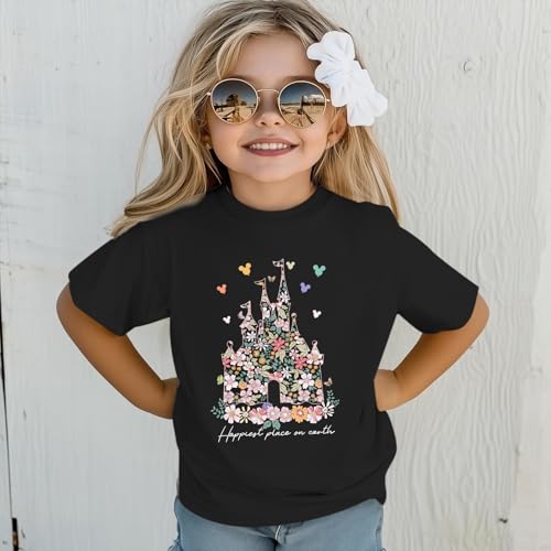 Image of Floral Castle Shirts for Girls Graphic Cute Tshirt Kids Toddler Flower Holiday Shirt Vacation Trip Tee Tops