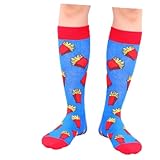 IMIKEYA Calcetines Unisex de Algodón hasta Media Pantorrilla 3 Pares Estampado Divertido de Hamburguesas y Patatas Fritas Resistentes y Transpirables para Uso Diario