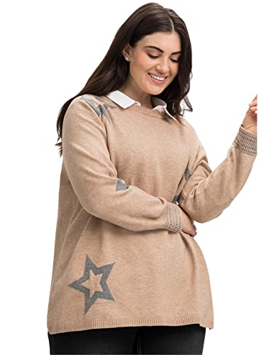 Sheego Damen Große Größen Pullover mit U-Boot-Ausschnitt und Stern-Intarsien Freizeitmode feminin U-Boot-Ausschnitt -