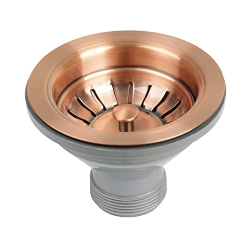 Copper Kitchen Sink Stopper Replacement for 3-1/2 Inch Standard Strainer Drain, Solid Brass with Post Styled Basket - Akicon (1.5" connector)