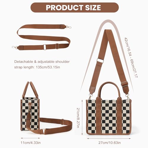 Image of Checkered Tote Bag for Women - Plaid Handbag Checkerboard Crossbody Shoulder Bag Trendy Checkered Tote Purse