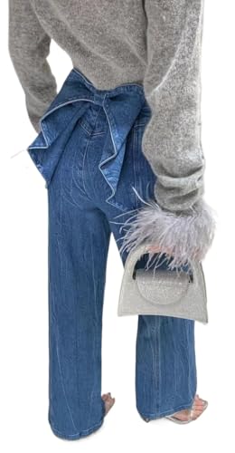Y2k Bow Denim Wide - Leg Jeans for Women Vintage Streetwear Y2K Bow High-Waist Denim Pants