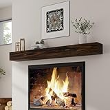 Fireplace Mantel | 60' W Wood Floating Shelves | Handcrafted Hollow Distressed Beam | Wall Mounted Wooden Display Shelfing | with Invisible Heavy Duty Hanging Wood Bracket | 60W x 6H x 8D, Espresso
