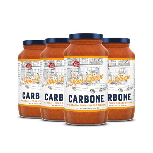 Image of Carbone Four Cheese Pasta Sauce, Italian Tomato Sauce, 4 Pack (24oz) | Four Cheese Tomato Sauce with Parmesan, Romano, Asiago & Ricotta, 100% Italian Tomatoes, No Added Sugar, Non-GMO Verified