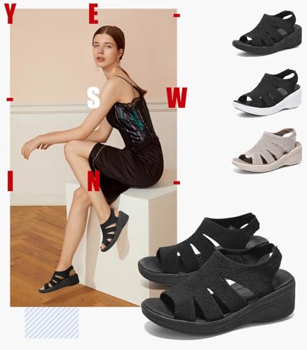 Womens Wedge Sandals Platform Walking Sandals Open Toe Ankle Elastic Strap Casual Comfortable Summer Dressy2