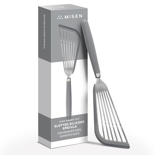 Image of Misen Fish Silicone Spatula - Slotted Turner for Cooking - Perfect for Frying - Heat Resistant - Dishwasher Safe -1mm Thick Flexible Flipper - Soft Silicone Grip Handle for Easy Use