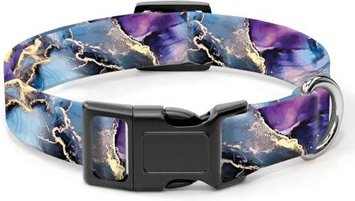 SXboxing Dog Collar, Cute Dog Collar for Small Medium Large Dogs, Personalized Adjustable Soft Pet Collars with Quick Release Buckle for Walking Running, Luxury Purple Marble