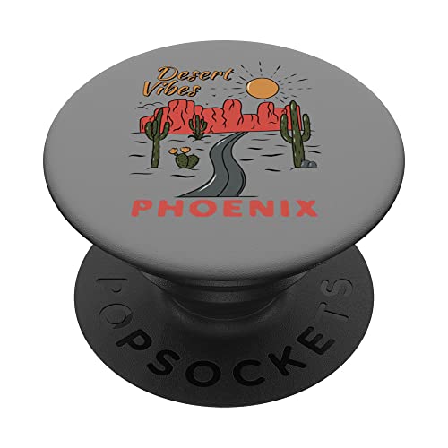 Phoenix Arizona Desert Vibes Saguaro Cactus PopSockets Swappable PopGrip, Black