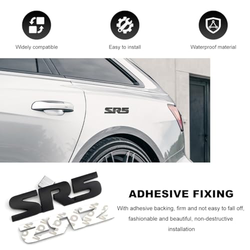 Image of 2 PCS SR5 Metal Emblem, 3D SR5 Nameplate Logo Badge Sticker Car Bumper Decal, Self-Adhesive Metal Emblem Sticker Exterior Decor for Vehicle Trunk Tailgate Side Fender (Black)