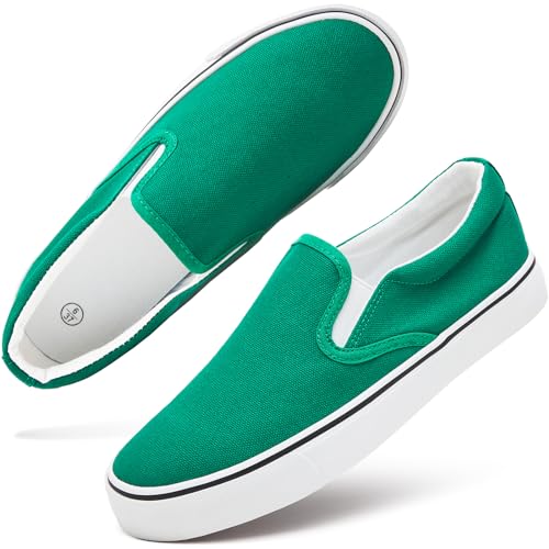 Women's Slip on Shoes Canvas Sneakers Loafers Non Slip Shoes Low Top Casual Shoes(Dark Green.US6)