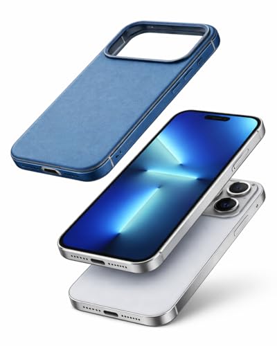 Image of SkynUp Linea Premium Leather Back Cover Case for iPhone 17 Pro Max | MagSafe Compatible | Blue