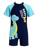 YUPPIN Kids Swimwear for Boys & Girls – Cartoon Print One-Piece Swimsuit with Short Sleeves | UV Protection Bathing Suit for Pool & Beach (in, Age, 6 Years, 8 Years, Regular, Blue)