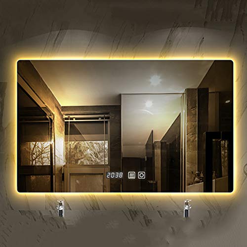 LED Bathroom Mirror,Touch Sensor Switch&Demister&Time Temperature Display,Wall-Mounted Silver Mirror White/Warm