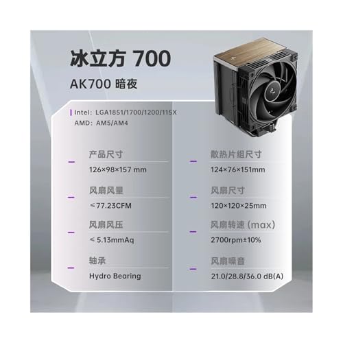Refroidisseur d'air CPU AK700 avec affichage numérique blanc pour socket AM5 1851 - 3