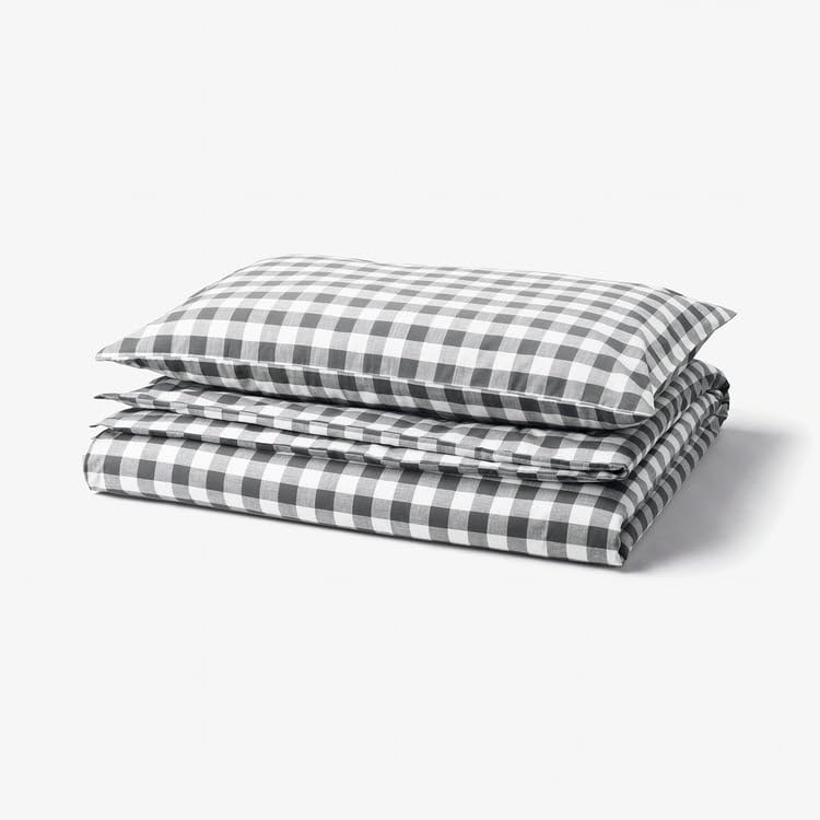 ektandvinge duvet cover set, anthracite white/black check, 150x200 cm, includes 50x80 cm pillowcase, cotton bedding set for single bed, soft breathable washable bed linen