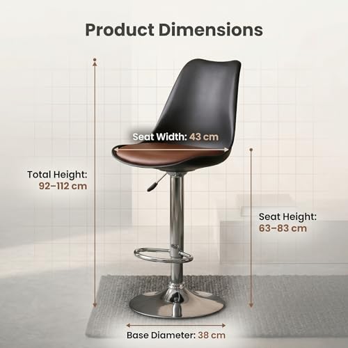 Image of RW Rapid Bar Stool Chair with Height Adjustable Design, Padded Seat & Footrest | Modern Metal Counter Stool for Kitchen, Home, Bar & Cafe Seating | Durable Comfort Chair| (Black & Tan, Set of 1)