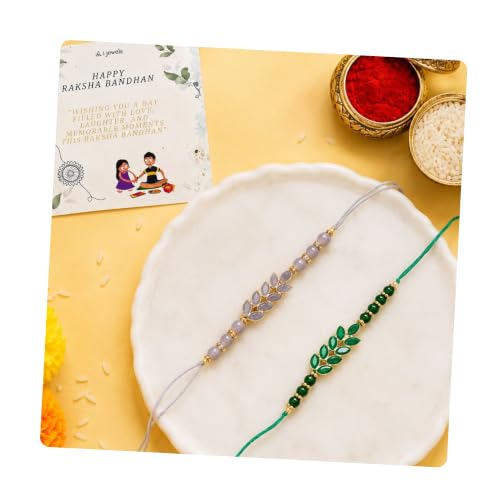 Image of I Jewels Mens Gold Plated Ethnic Pearl Beads Rakhi With Roli Chawal & Rakshabandhan Card For Brother /Bro /Bhai (Pack Of 2)