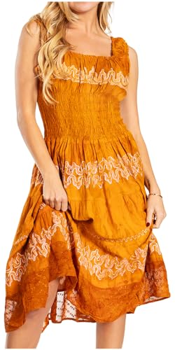Image of Sakkas Alba Women's Off The Shoulder Smock Ruffle Midi Dress Tie Dye & Embroidery