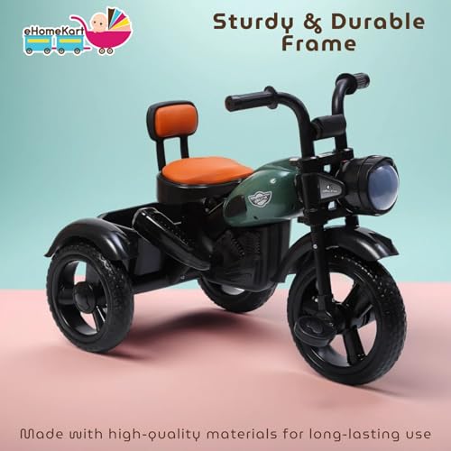 Image of eHomeKart Himalayan Kids Tricycle - Front Headlight, Musical - 1 Year to 5 Years - Trike for Indoor and Outdoor - Up to 30 Kgs - Made in India, Black