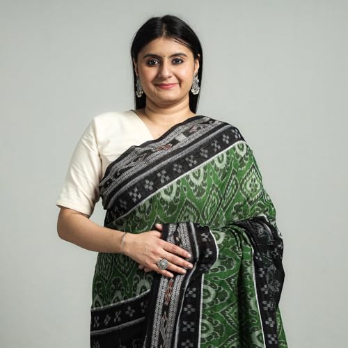 Image of Ikat Women's Pure Cotton Saree Traditional Craftsmanship Double Ikat Weaving Floral Handmade Ethnic Saree without Blouse Piece