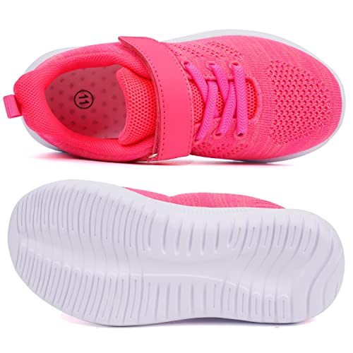 Toandon Little Kids Girls Sneakers Shoes Breathable Lightweight Athletic Sport Tennis Running Walking Fashion Knit Straps Non Slip Hook And Loop Closure Sneakers Pink Size 1 #TOP3