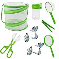6 Pcs Outdoor Explorer Kit for Kids Insect Catching Kit Bug Hunting Kits for Kids including Critter Cage,Magnifying Glass,Tweezers,Insect Bottle,Insect Catching Scissors,butterfly net (green)