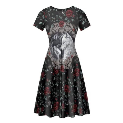 Image of Irisjudy T Shirt Dress for Women Short Sleeve Girls Short Sleeve Dress Plus Size, O Neck Knee Length Midi Dress for Ladies