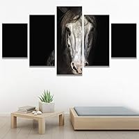 SIGNWIN 5 Panel Canvas Wall Art Modern Art Animals Dramatic Horse Multicolor Photography Traditional for Home Decorations Ready to Hang - 60