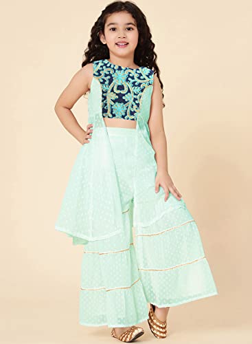 Image of A.T.U.N. (ALL THINGS UBER NICE) Girl's Polyester Embroiderey Sleeveless Kurta and Sharara Set | Traditional Ethnic Wear Clothing Set for Festival and Special Occasions
