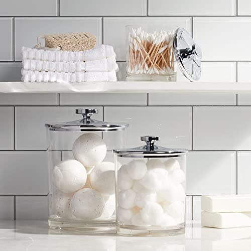 Mdesign Plastic Apothecary Canister Jar Storage Organizer For Bathroom, Bedroom, Vanity, Kitchen Cabinet Organization - Holds Cotton Swab, Wedges - Lumiere Collection - Set Of 3 - Clear/Chrome #TOP2