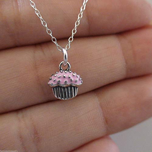 Cupcake Necklace - 925 Sterling Silver - Charm Sweet Candy Jewelry Pendant New2