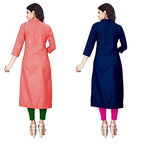 Image of NATEK Women's Cotton Straight Plain Kurtis Combo Pack of 2