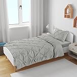 K&A® Pintuck Pinch Pleat Single Duvet Cover Set with Zipper Closure including Pillowcase – Ultrasoft Brushed Microfiber – Easy Care & Machine Washable (Silver - 137x200)
