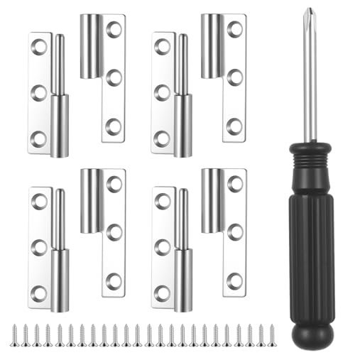4 PzCerniere per Legno, 64 mm Cerniere Rimovibili, Cerniera per Legno, Cerniere Pieghevoli in Acciaio Inox, Cerniera per Porte in Legnos, Ante, Finestre di Armadi, Porte Interne Esterne, con Viti