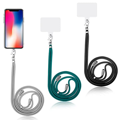 tiopeia 3 Pièces Tour de Cou Telephone avec 3 Porte-clés et Patch, Universelle Cordon Lanière de Téléphone Portable Compatibles avec Plupart des Téléphone (Noir+Gris+Vert Foncé)