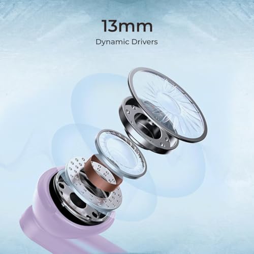 Image of pTron Basspods P81 in-Ear Wireless Earbuds, Pristine Sound, 32Hrs Playtime, Clear Calls TWS Earbuds, Bluetooth V5.1 Headphone, Type-C Fast Charging, Voice Assist & IPX4 Water Resistant (Light Lilac)