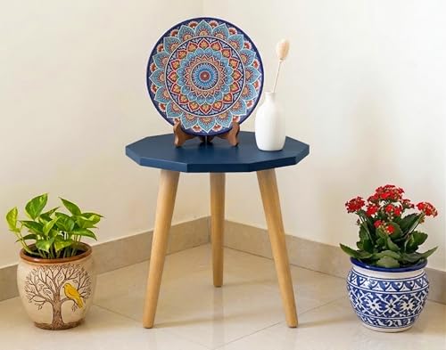 Image of UHUD CRAFTS Multipurpose Wooden Foldable Side Table /End Table /Plant Stand /Stool for Living Room & Bedroom | Kids Play Furniture Table - Midnight Blue