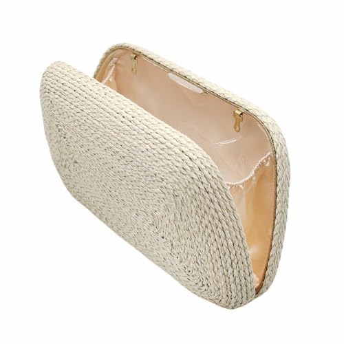 Image of Women Woven Faux Leather Clutch Purse Summer Beach Handbag Woven Evening Bag Stylish Dumpling Bag for Party Casual