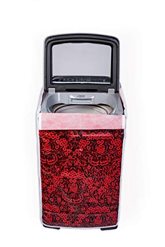 Image of Classic Top Load Washing Machine Cover Suitable For Bosch Back Panel 9 Kg, 9.5 Kg, 10 Kg, 10.5 Kg, 11 Kg (66cmsX63cmsX99cms, Red Flower)