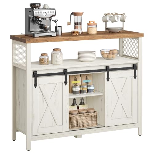 VASAGLE Meuble de Rangement, Buffet Cuisine, Commode, avec 2 Portes Coulissantes, 33 x 100 x 80 cm, Étagères Réglables, pour Salon, Blanc Rustique et Marron...