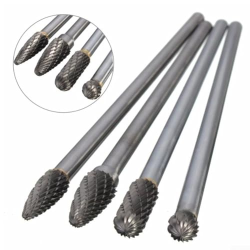 Set de 4 fresas de carburo 1/4" x 150mm corte doble miniatura 6