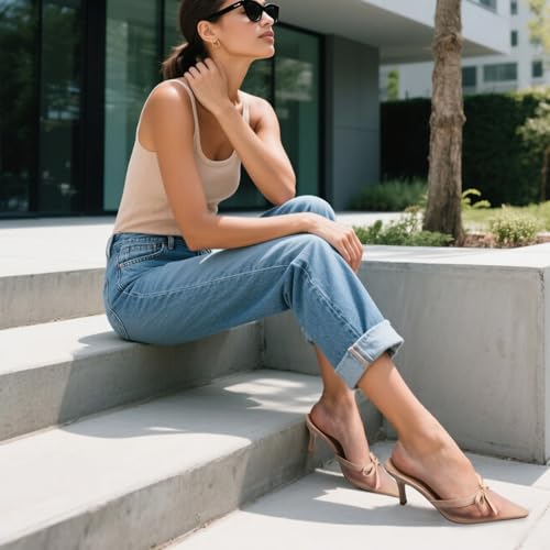 Caradise Mesh Heels for Women Bow Tie Closed Pointed Toe Slip On High Heel Stilettos Mules Sexy Backless Kitten Sandas Wedding Pumps Shoes4