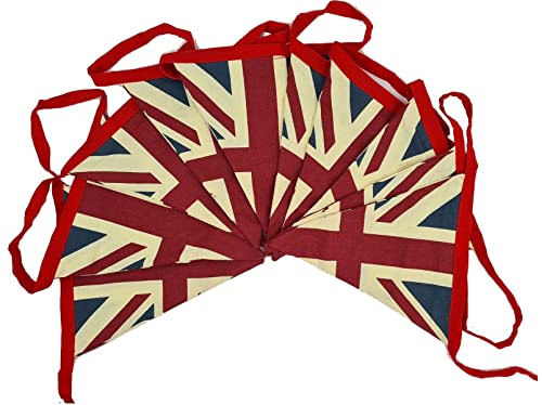 Hazy Blue 5 Metre Vintage British Union Jack Bunting Flags Retro 100% Cotton Double Sided Fabric Party Decoration VE Day