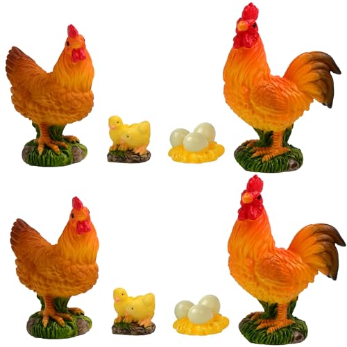ZAHD 8 PCS Ferme Poulet Animaux Statue avec Poussin Coq Poule Miniature Rétro Poulailler simulé Réaliste Figurines d'animaux De Poulet Réalistes Portables Figurines Réalistes Portables Poules Ferme