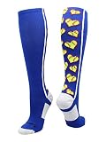MadSportsStuff Love Softball Socks with Hearts Over the Calf (Royal/White, Small)