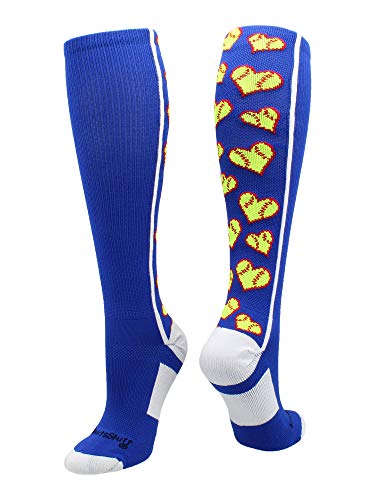 Madsportsstuff Love Softball Socks With Hearts Over The Calf (Royal/White, Medium) #TOP8