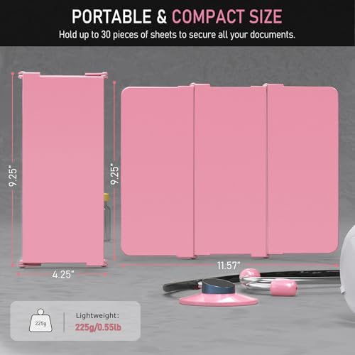 Image of Nursing Clipboard Foldable Without Edition Cheat Charts, 3 Layers Aluminum, Nurse Board w /Low Profile Clip&Pen Clip Pocket, Pink
